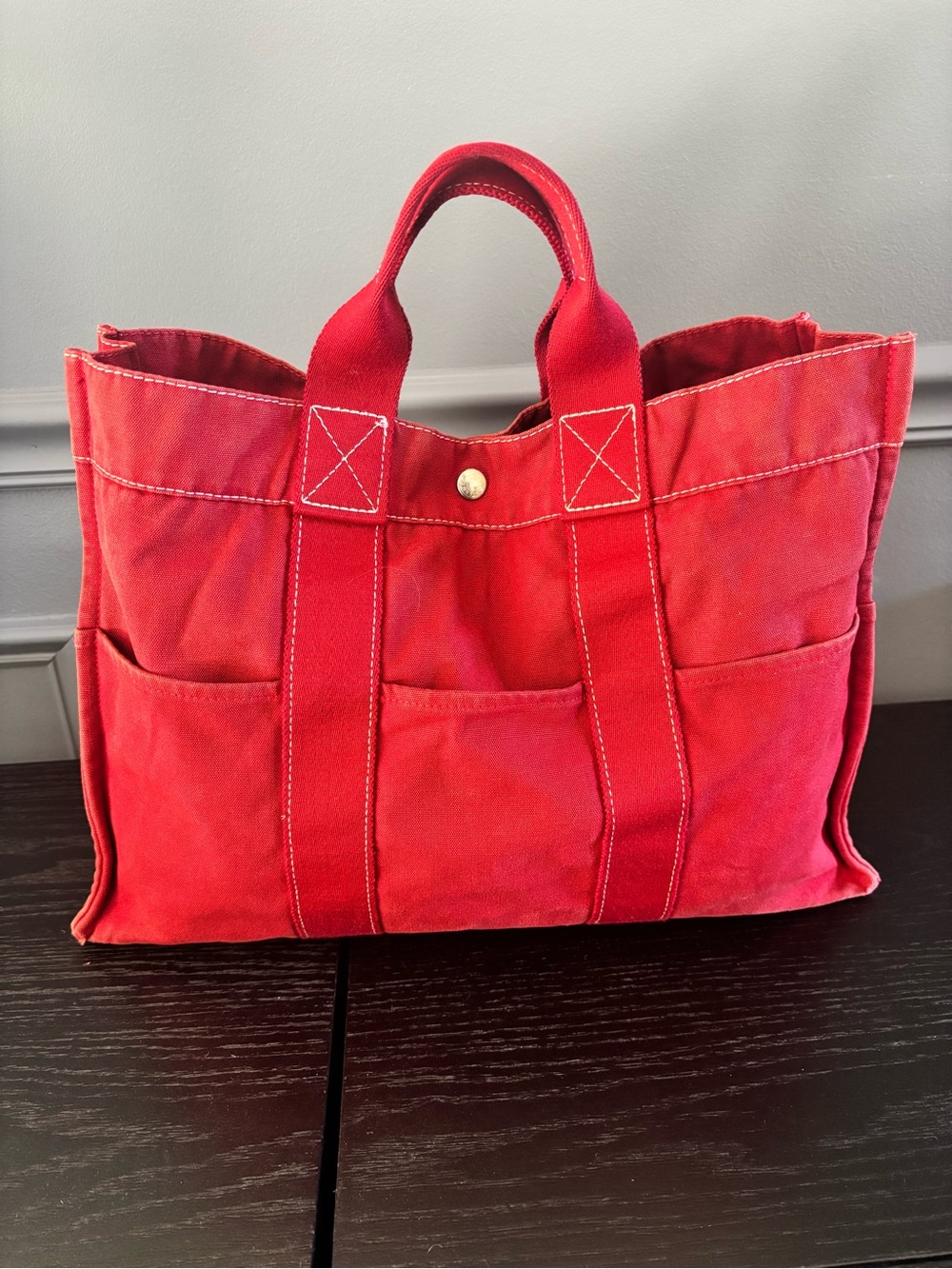 Authentic HERMES Paris red canvas tote